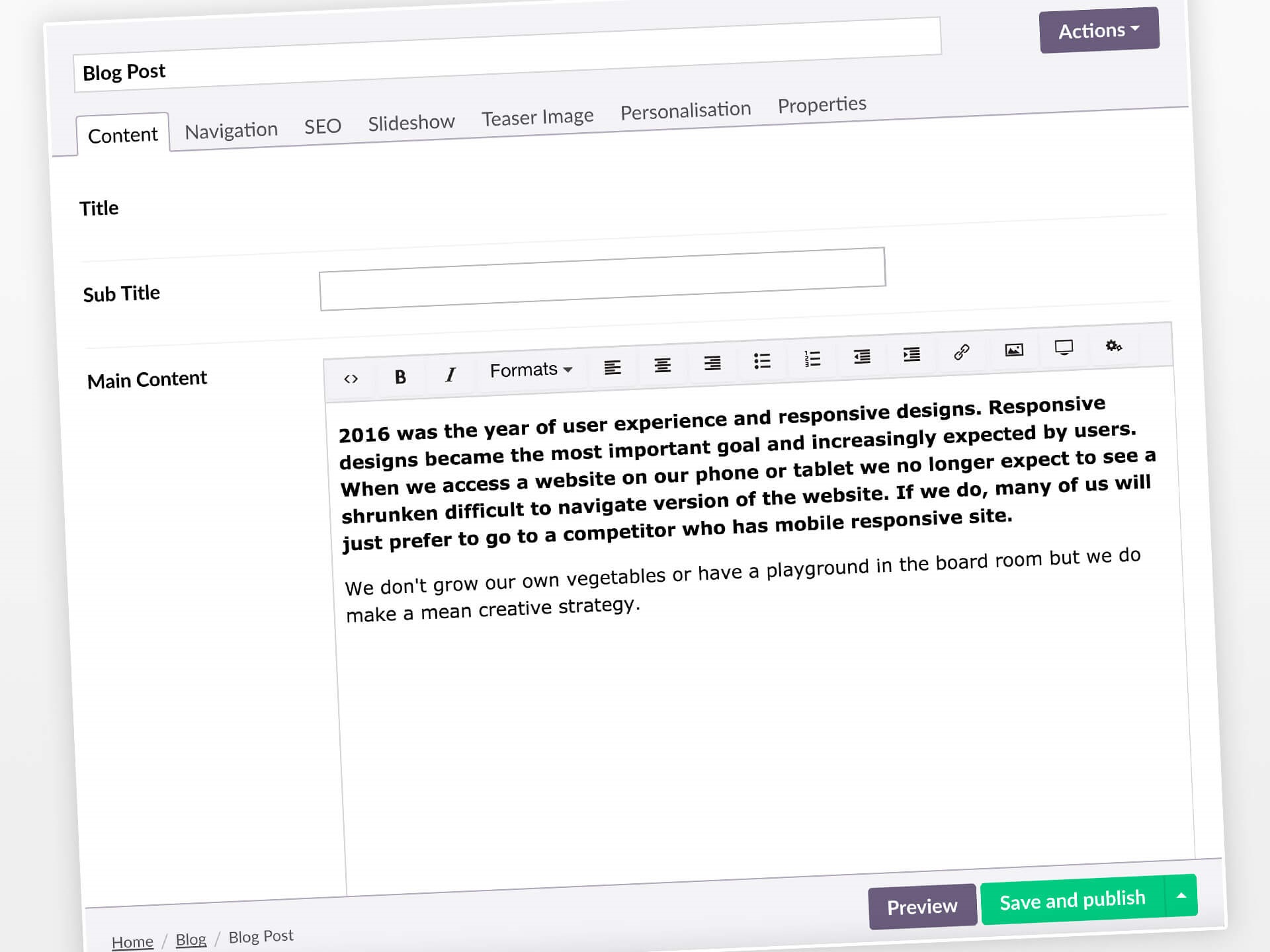 Umbraco content management system for content managed travel website