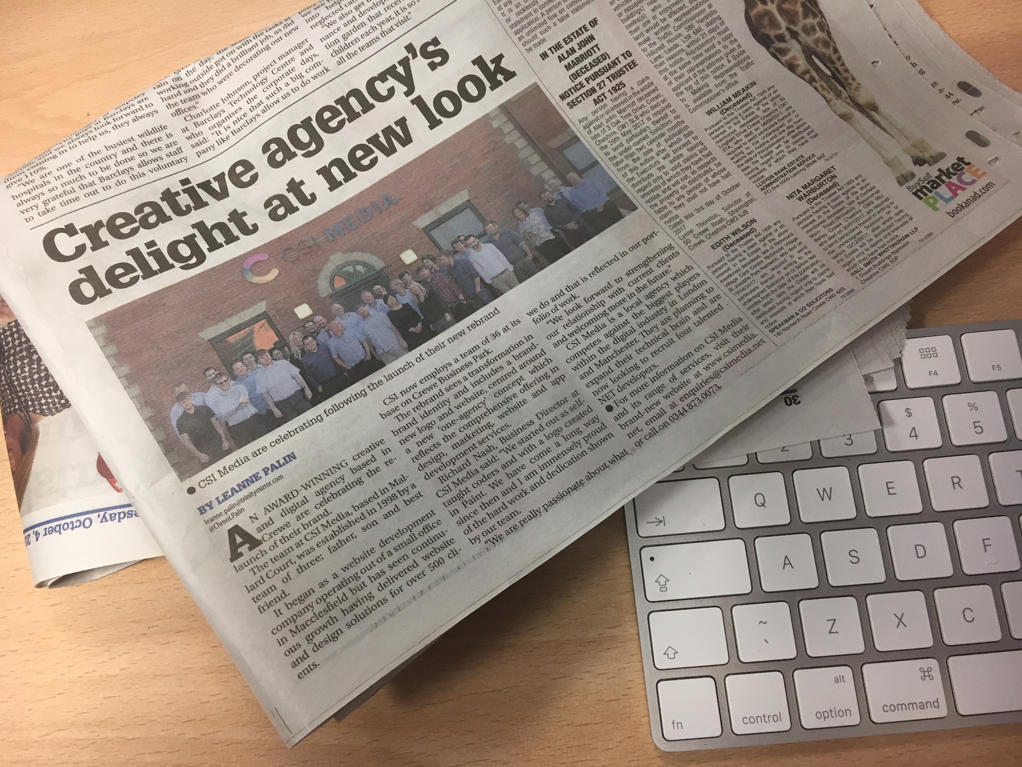 Crewe Chronicle press release for CSI Media Cheshire Digital Agency rebranding