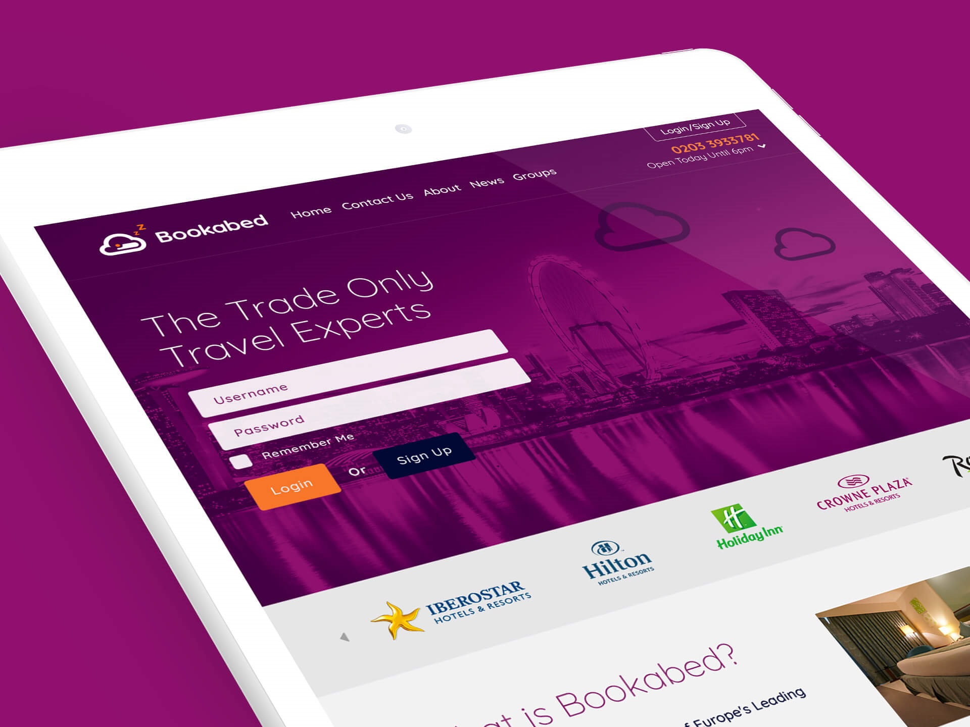 Bookabed responsive travel website design on a tablet