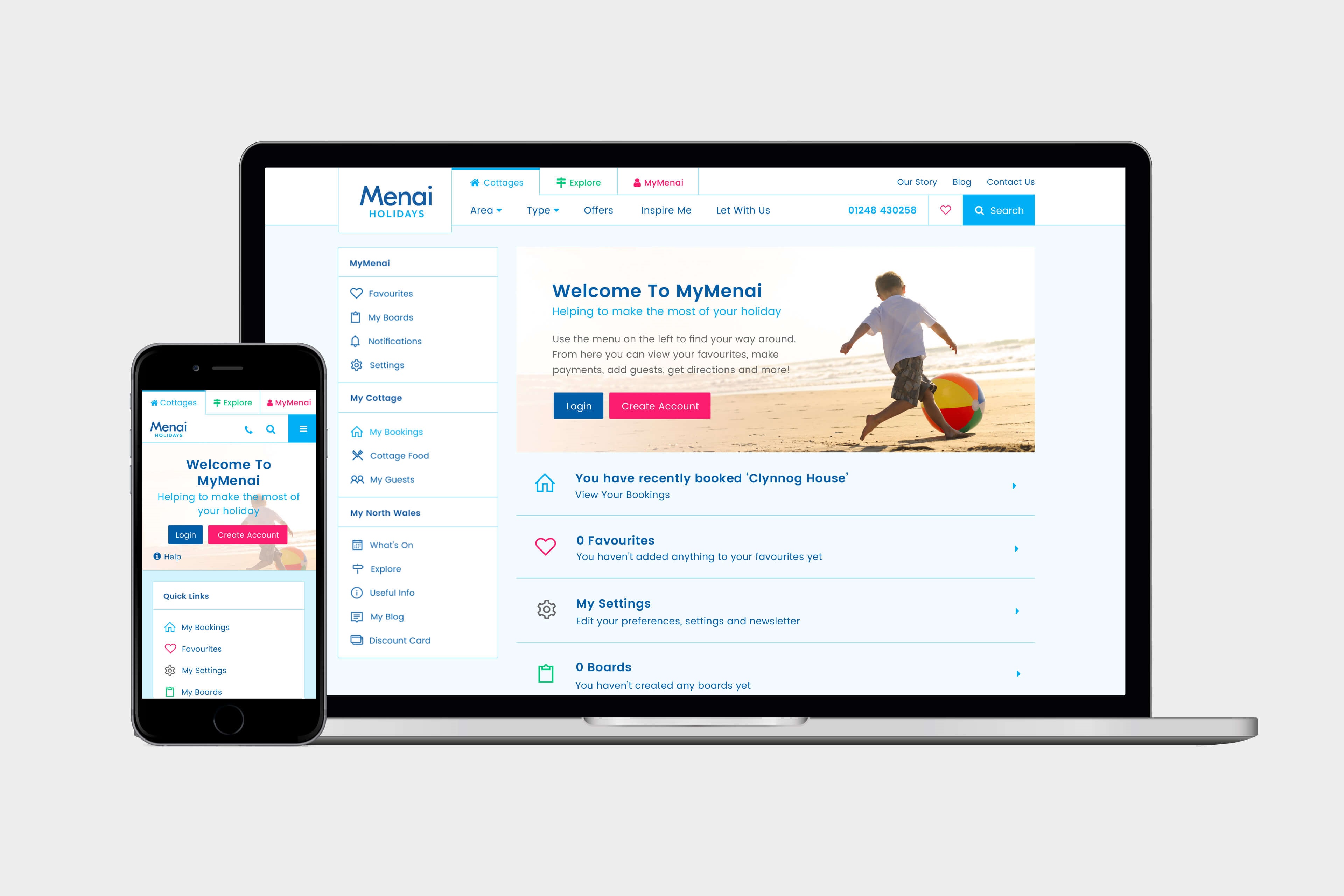 MyMenai Responsive Web Design on Mobile and Desktop
