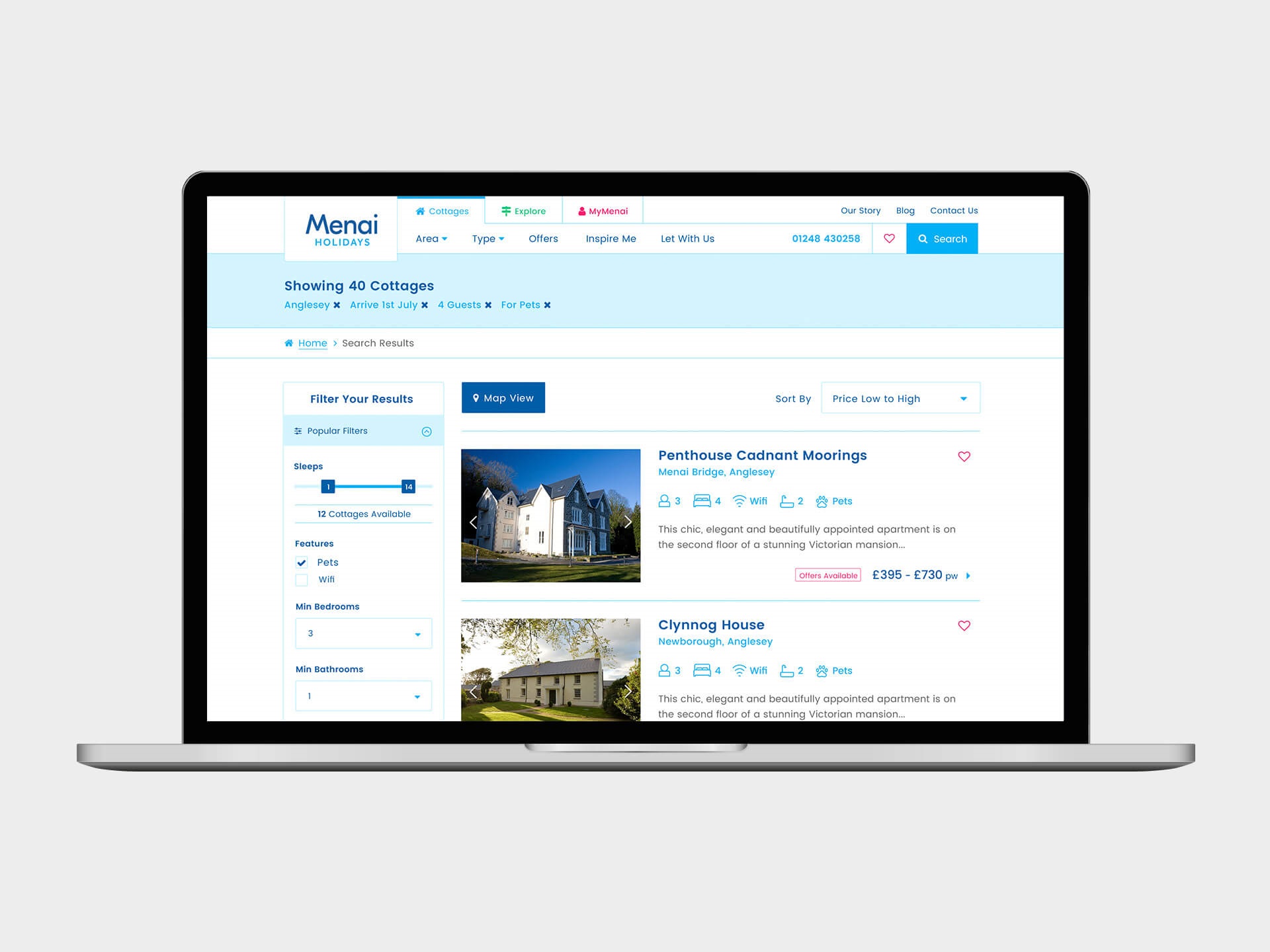 Menai Holidays Website Design