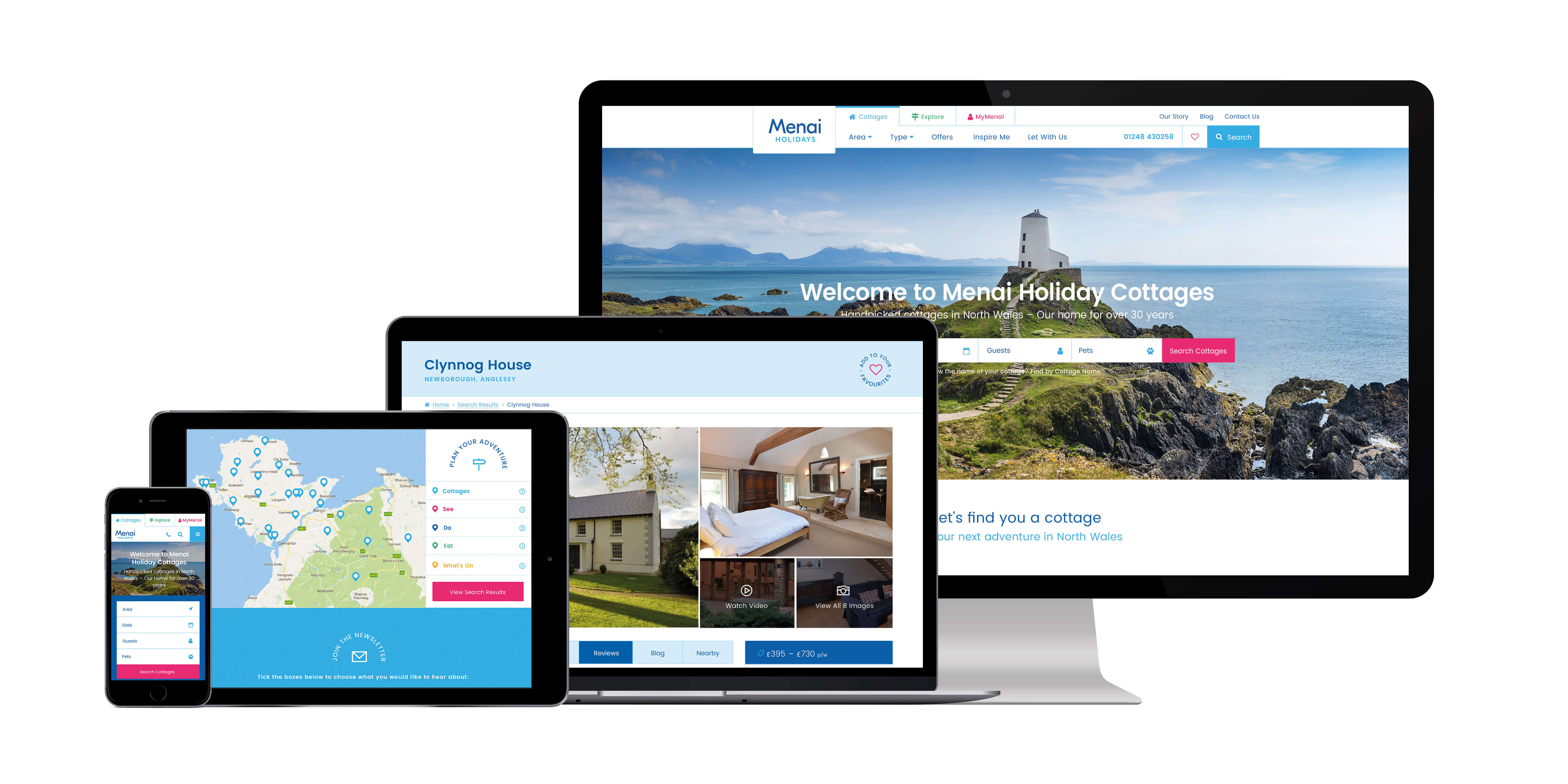 Menai Cottages Responsive Web Design on Phone, Tablet & Desktop