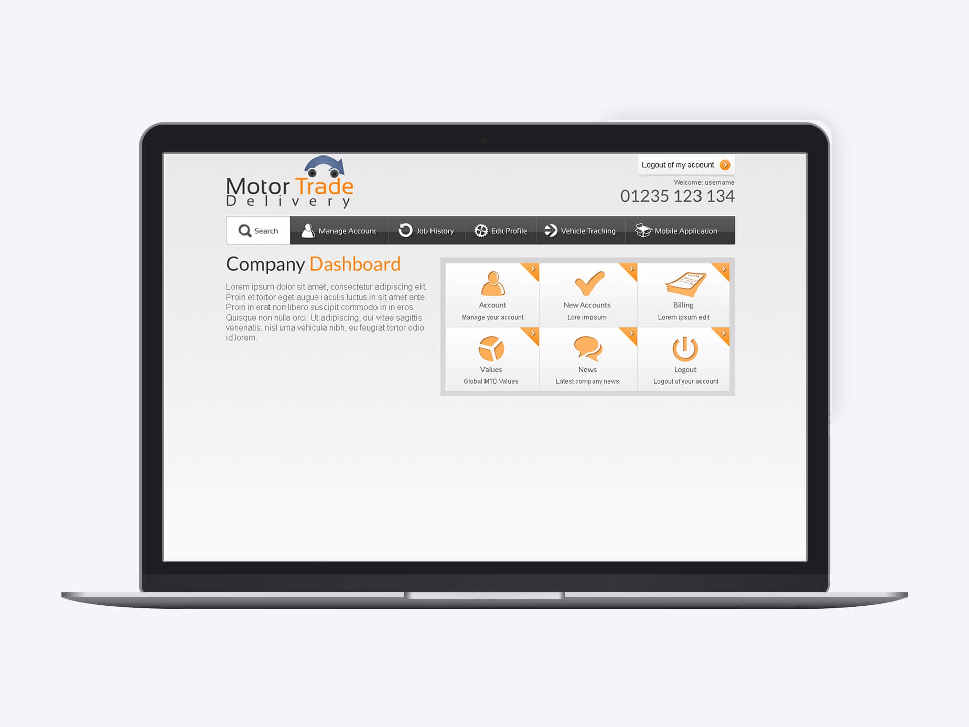 Motor Trade Delivery Logistics Software Company Dashboard UI Design