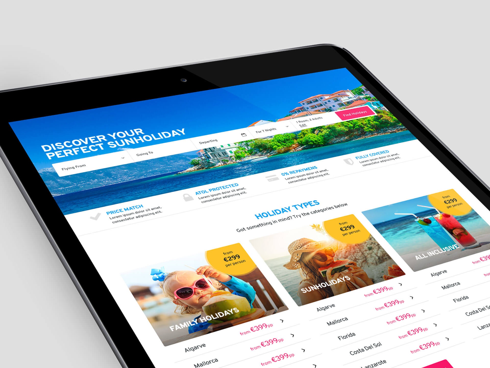 SunHolidays Responsive Website Design on Tablet