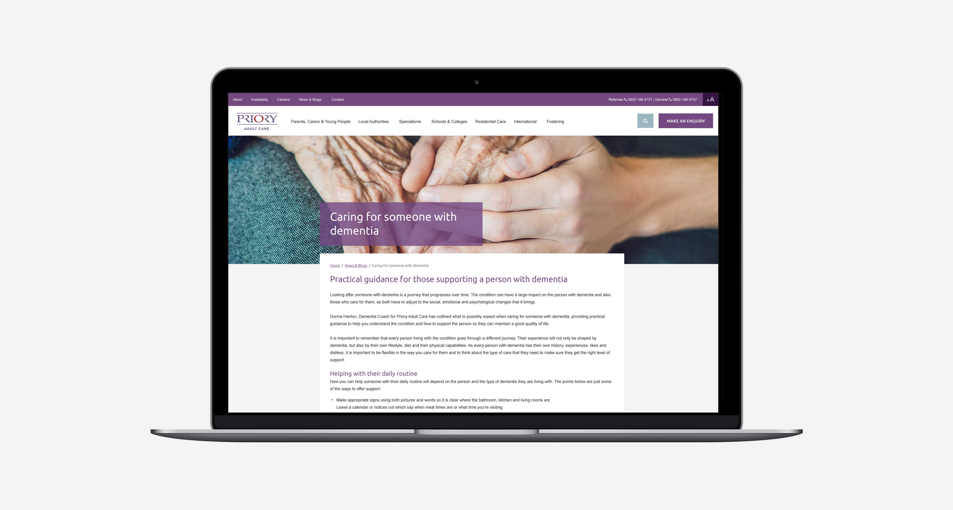 The Priory Adult Care Website Design