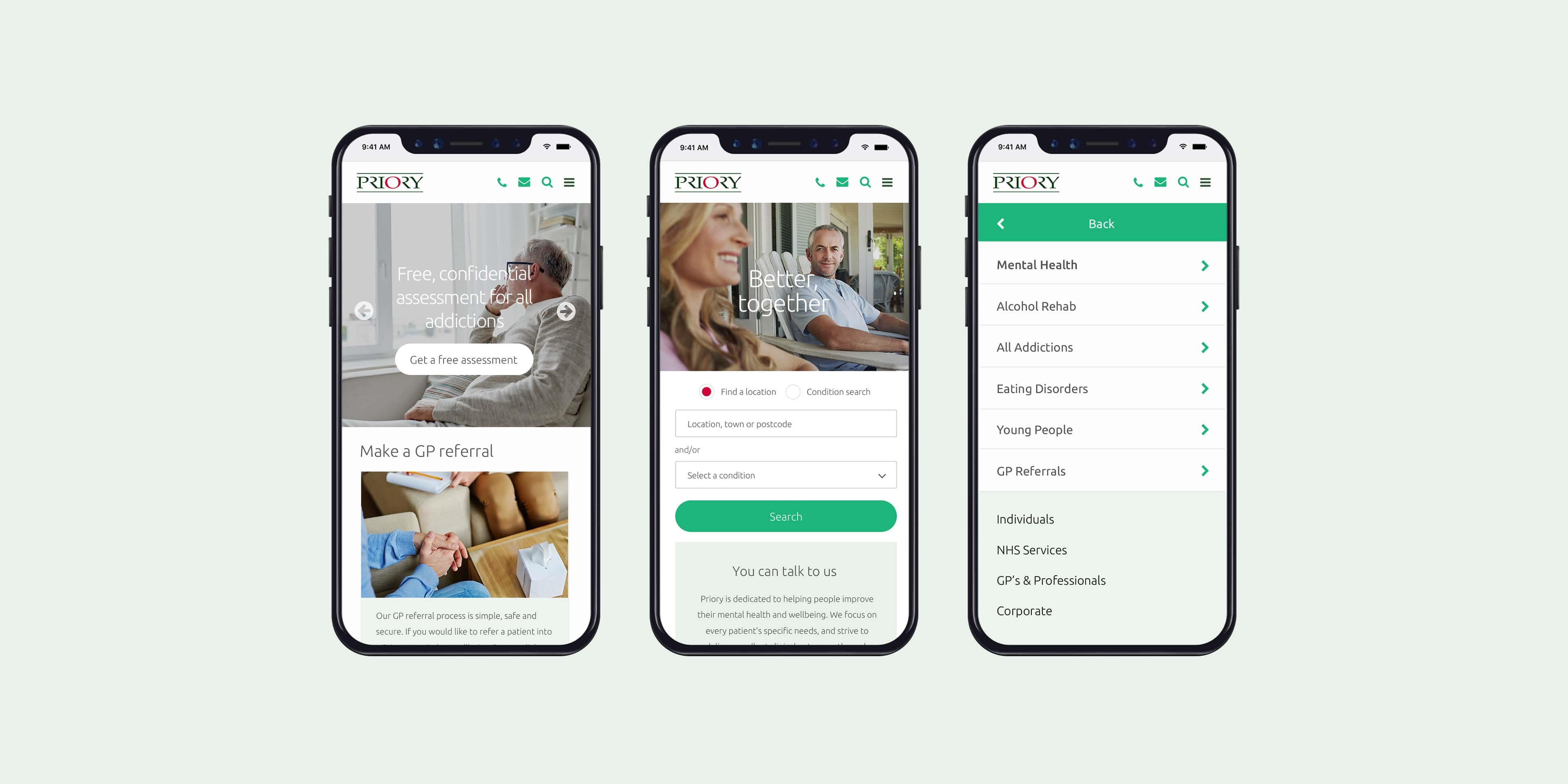 The Priory Group Website on Mobile Designed and Developed by CSI Media