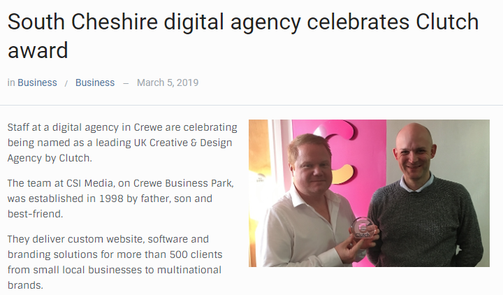 CSI Media a digital agency in Crewe are featured in the Nantwich News