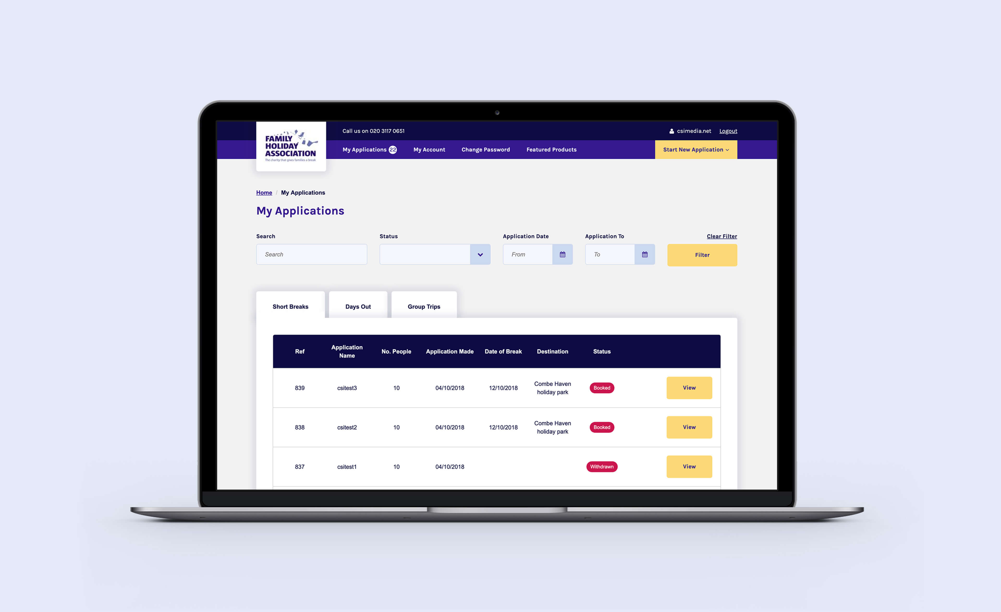 Family Holiday Association Travel Portal Development