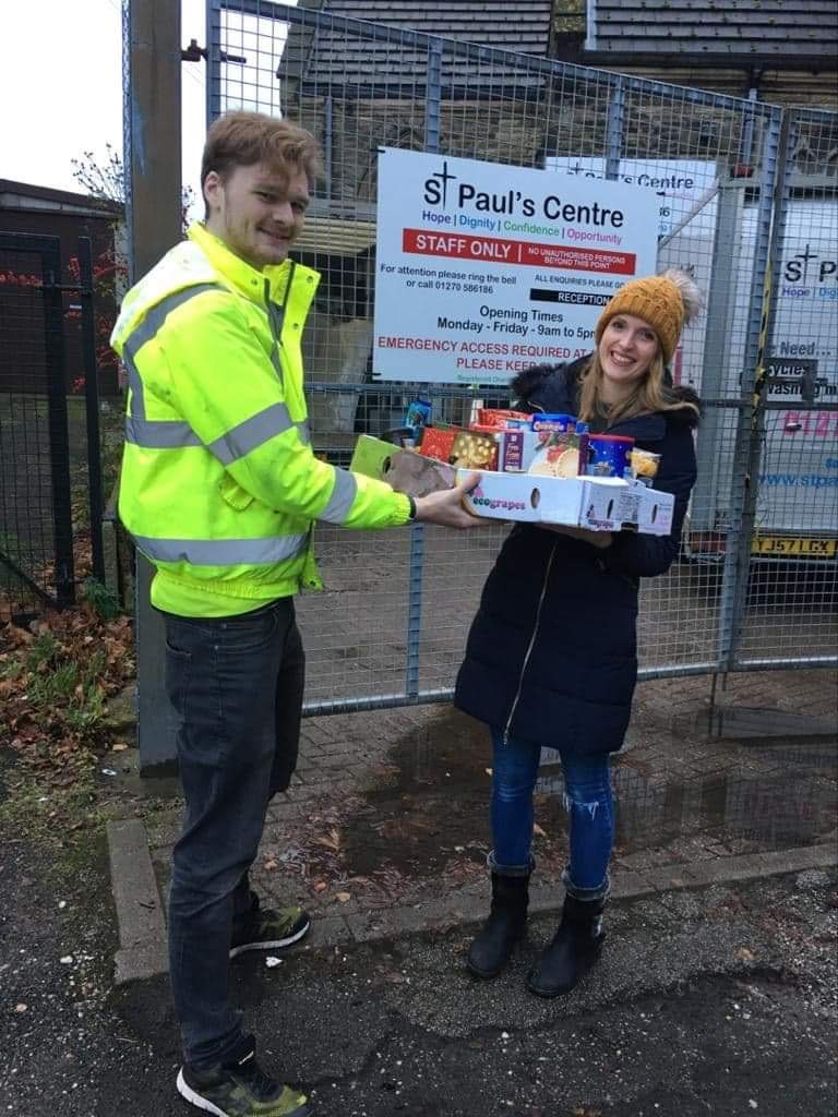 Juliet at St Paul's Centre in Crewe Delivering a Food Hamper