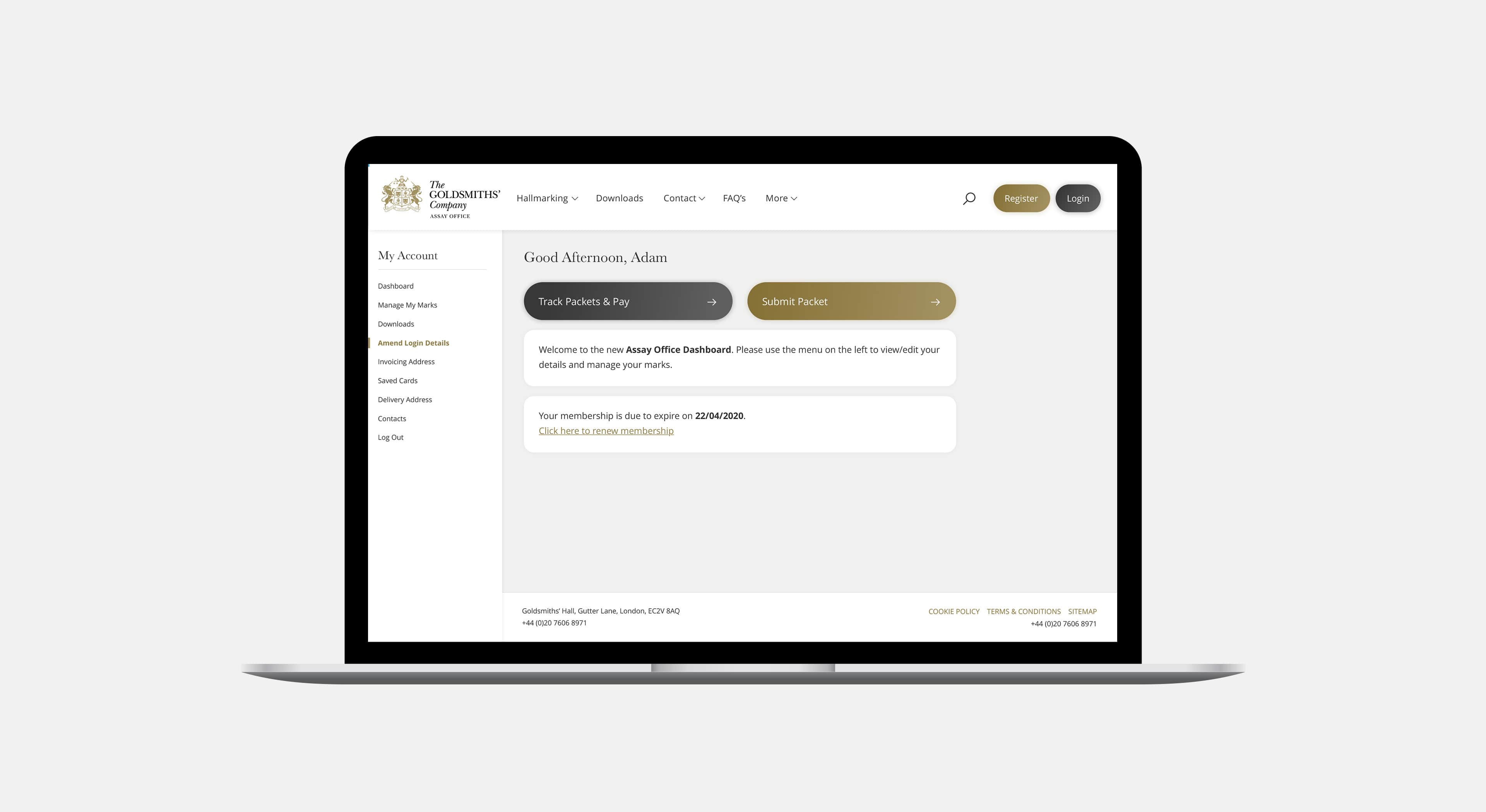 Goldsmiths Company Assay Office Website Dashboard