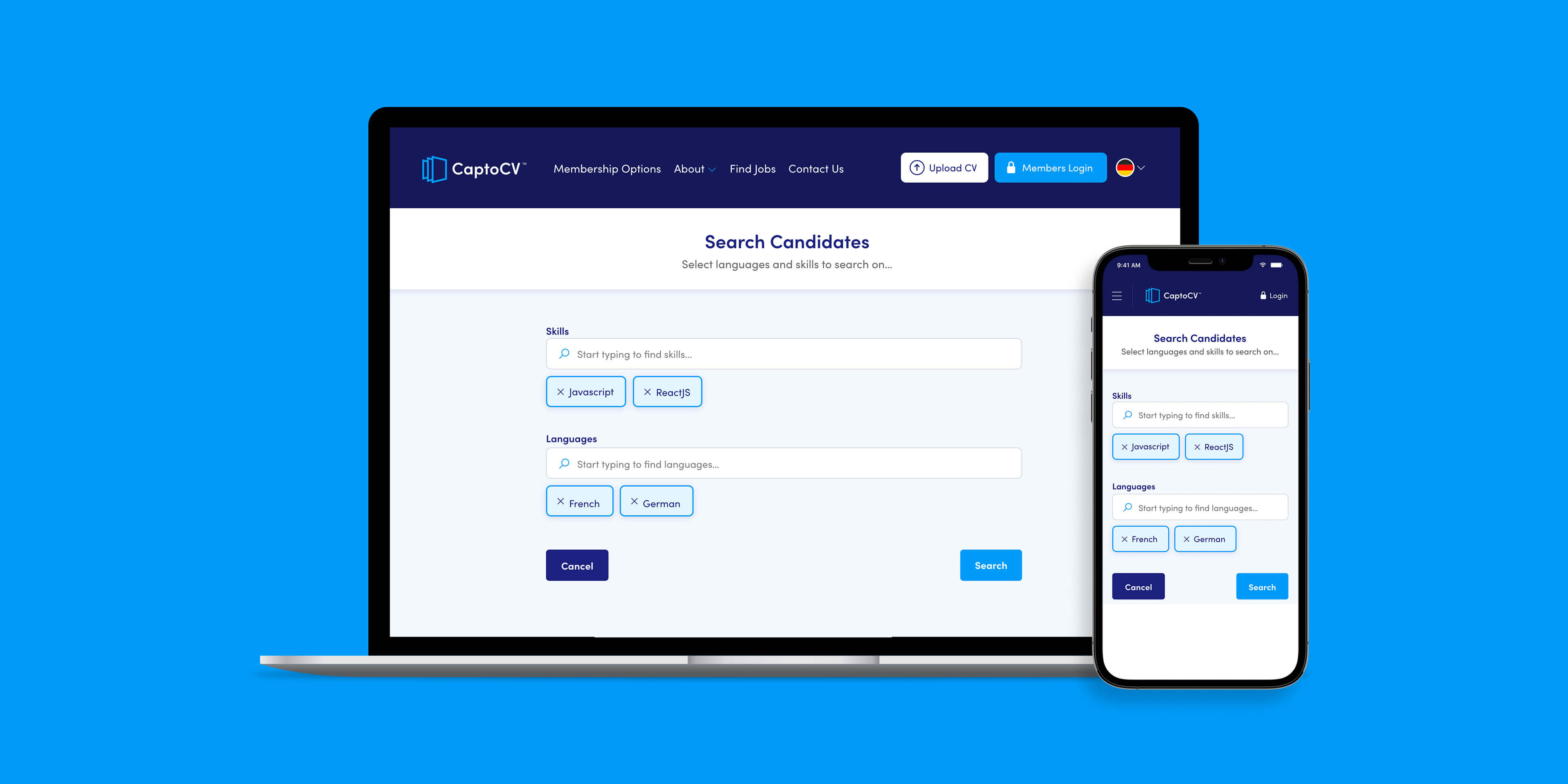CaptoCV Website Functionality Search for Candidates