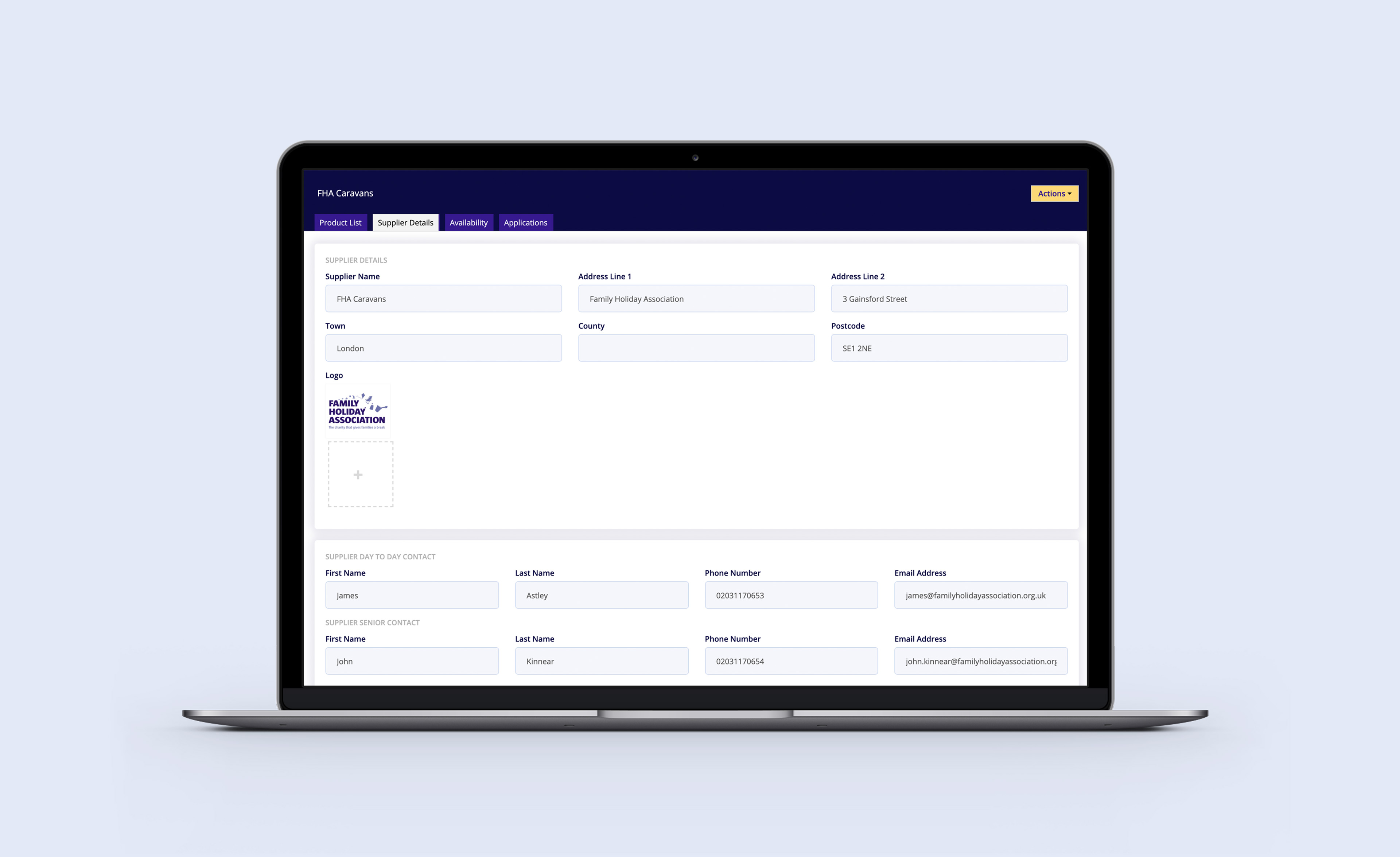 Family Holiday Charity Software Back-Office Admin