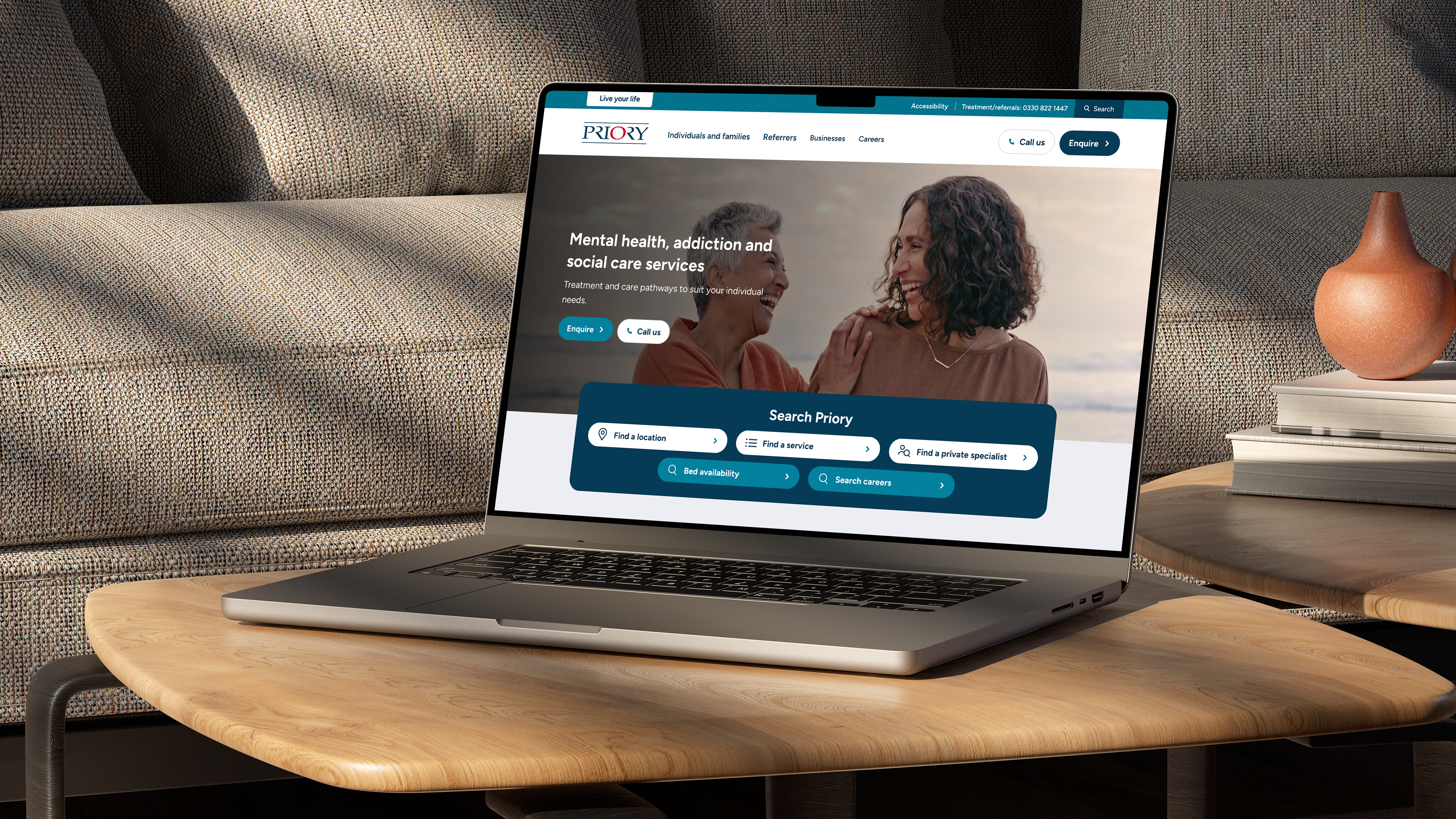 New Priory homepage on a macbook