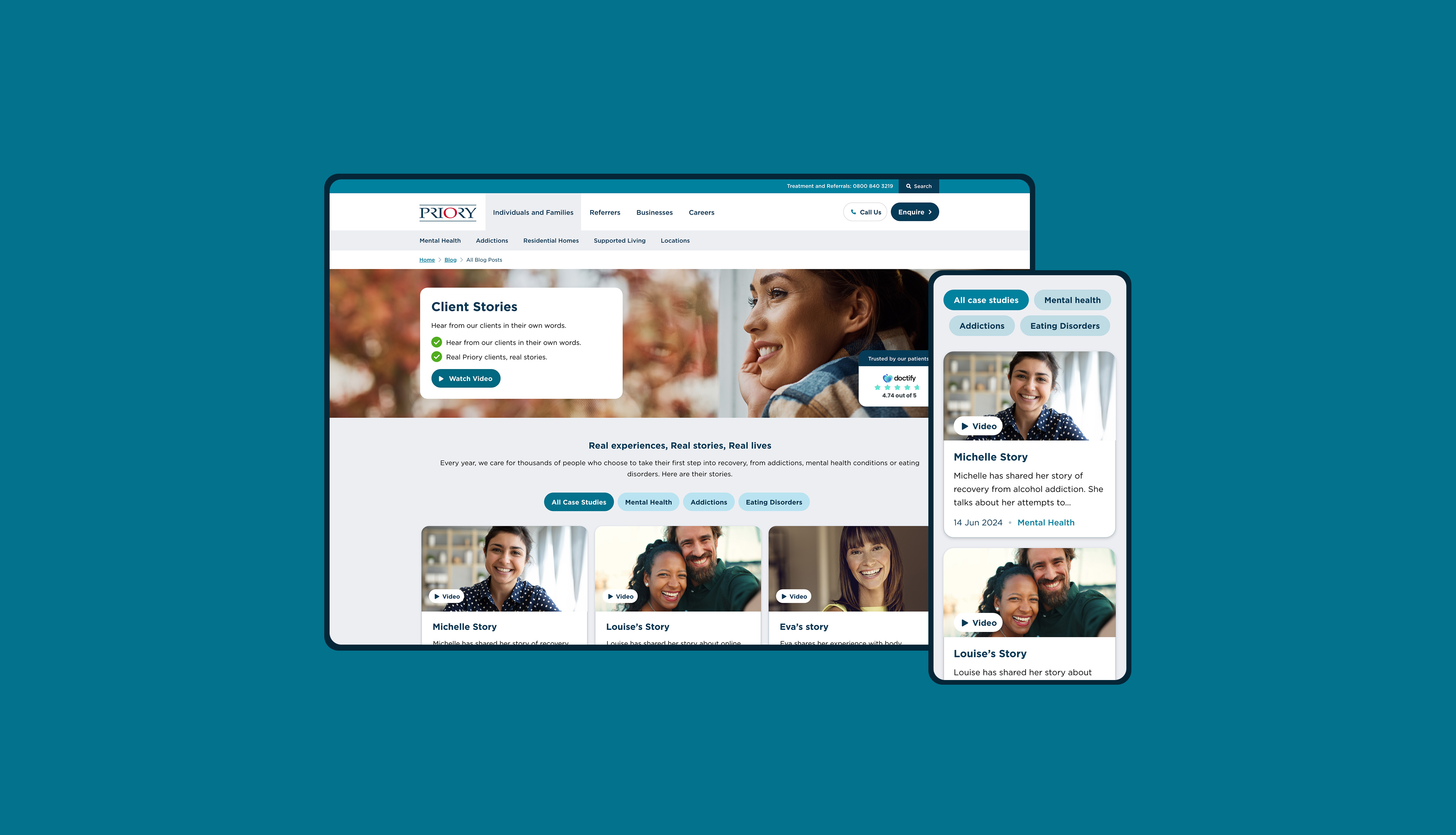 A screenshot of a client stories page